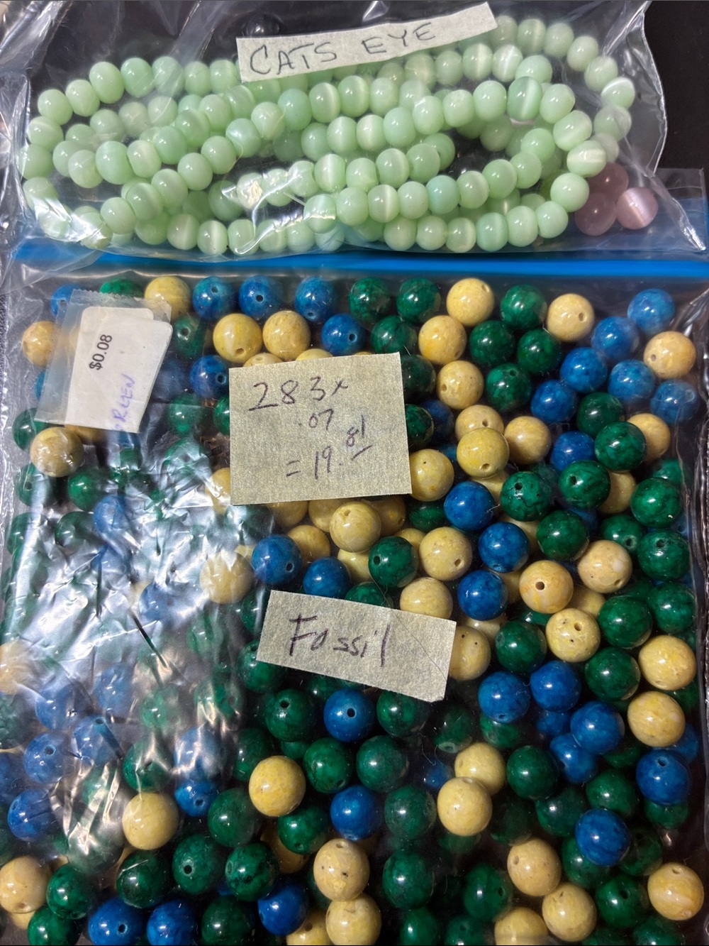 Lot of 2+ pounds of assorted gemstone Beads in Blue, Green, Pink, White, Brown - Picture 2 of 13